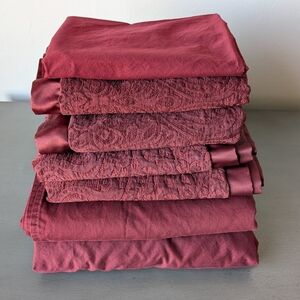 Royal Velvet JCPenny Elegant Burgundy Queen Bedding Sheets Set 7 Pcs